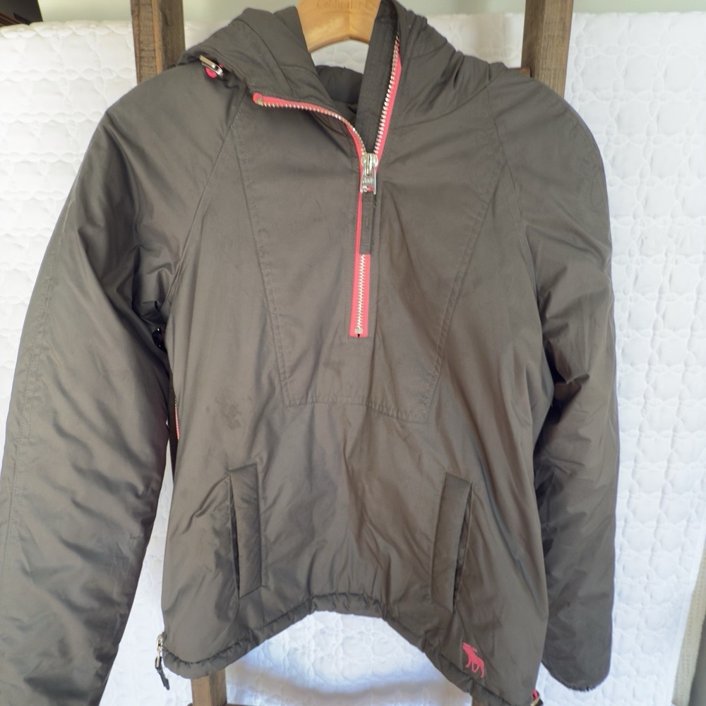 Abercrombie &‎ Fitch-Down-1/4 Pull Over Jacket-Black-Women's-Size Small
